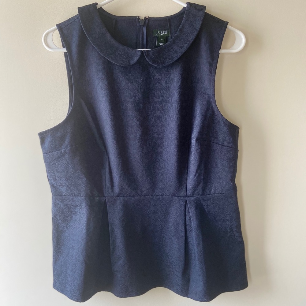 Peplum Peter Pan Collared top w/ Pleats J Crew Navy L